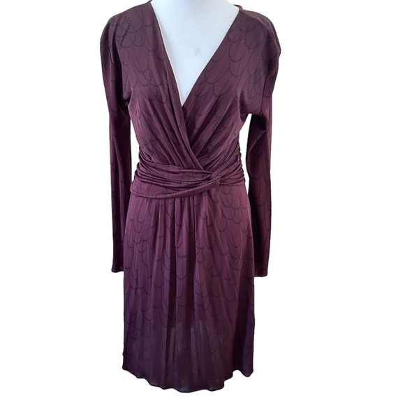 Banana Republic Women's V-Neck Long Sleeves Dress Burgundy Print Size M. - Picture 8 of 10